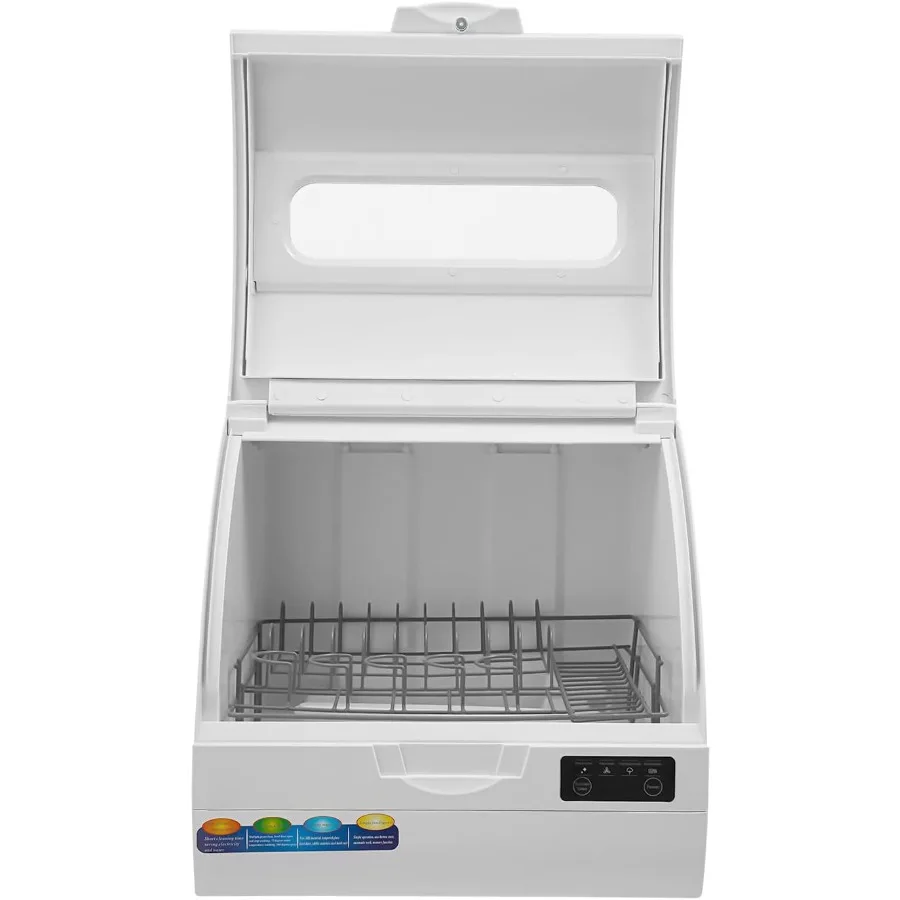 Compact Countertop Dishwasher with 1.5m Hoses 4 Wash Programs 176F High-Temp 6L Water Consumption Stainless Steel Finish Ideal