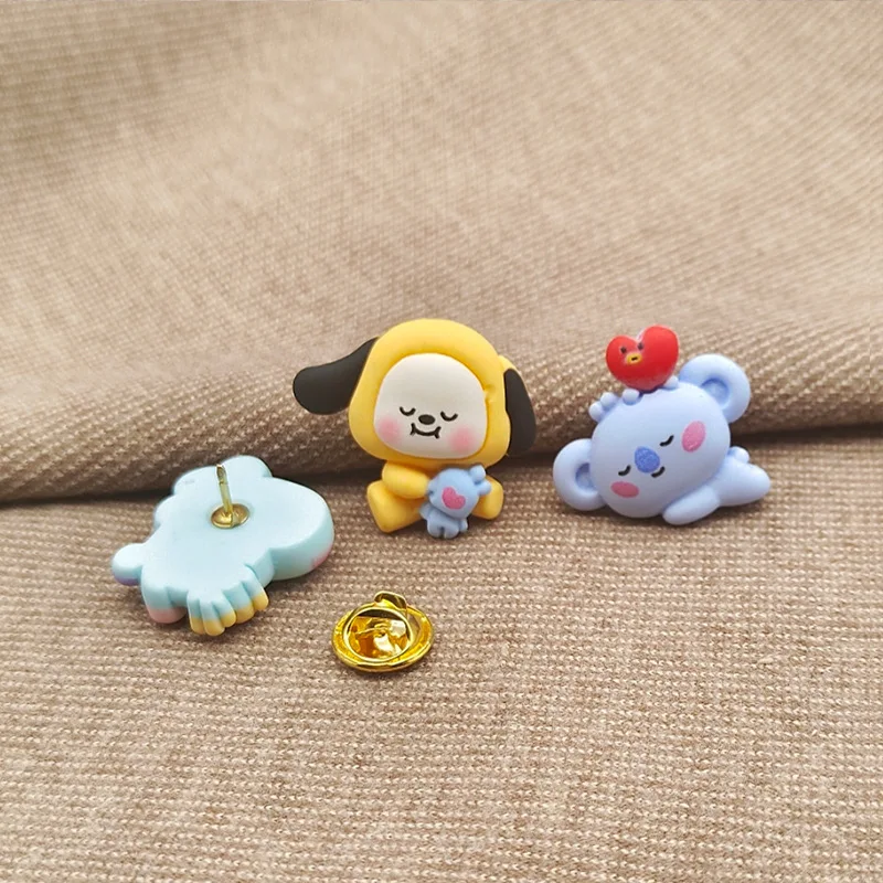 2PCS Bt21 Tata Chimmy Cooky Cartoon Doll Brooch 3D Hanging Decoration Badge Pin Pendant Diy Accessories Phone Case Accessories