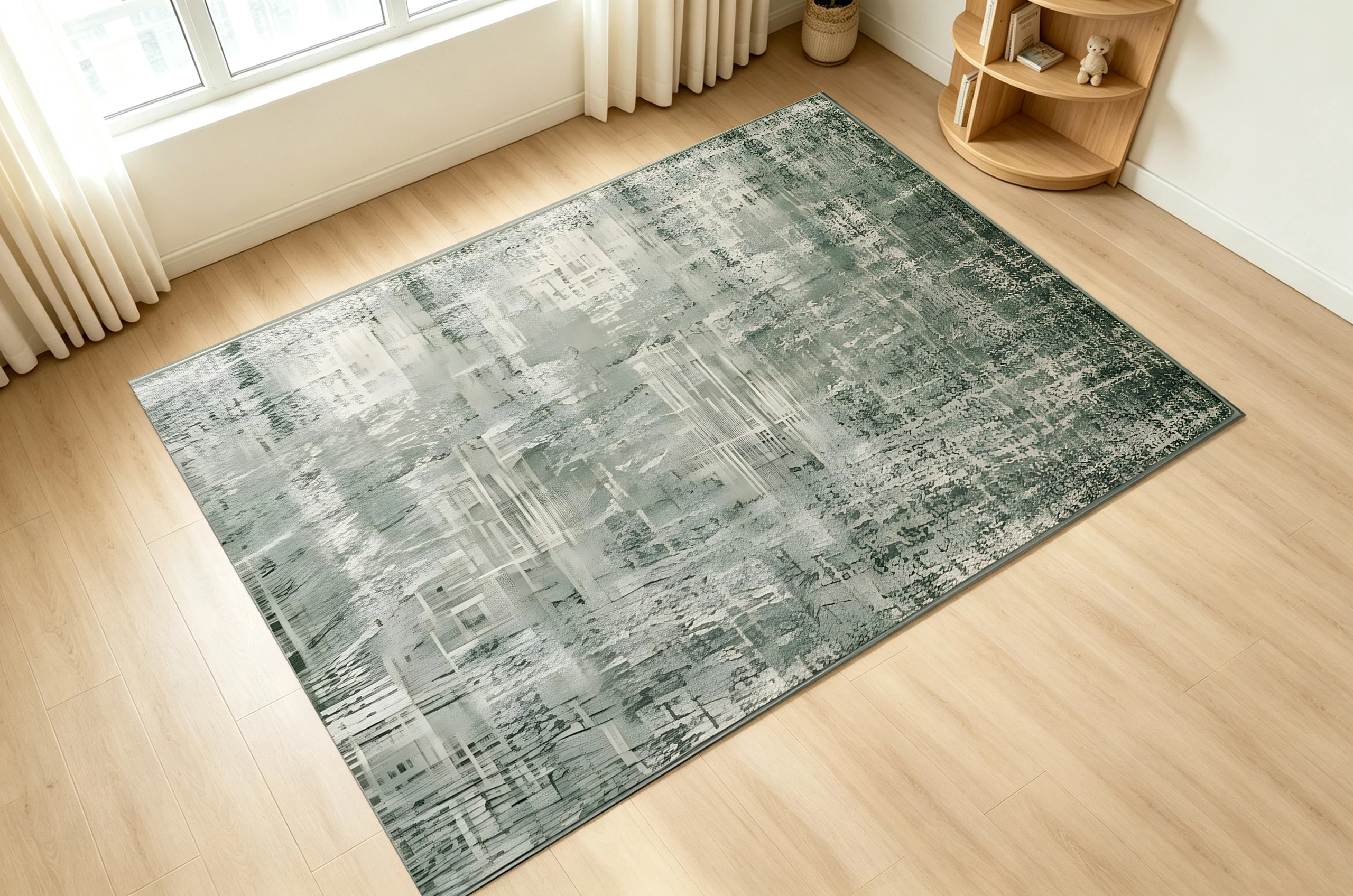 Gray‑Green Abstract Vintage Area Rug, Muted Faded Texture, for Autumn Winter Home Refresh, Decor for Living Room, Bedroom