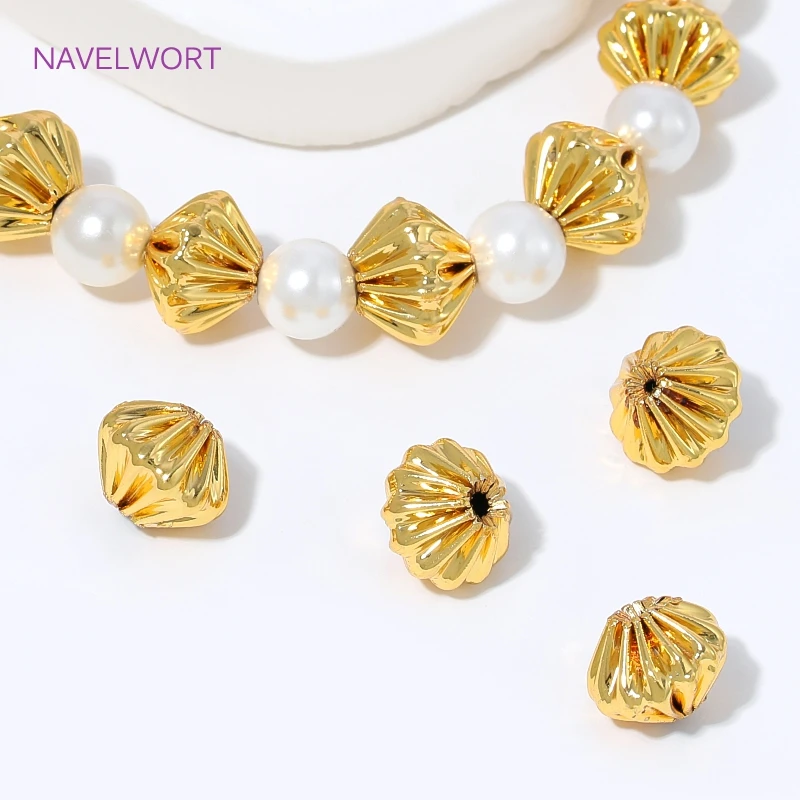 18K Gold Plated Brass Bicone Spacer Beads,Vintage Textured Beads Separators,DIY Handmade Pearl Bracelet Making Accessories