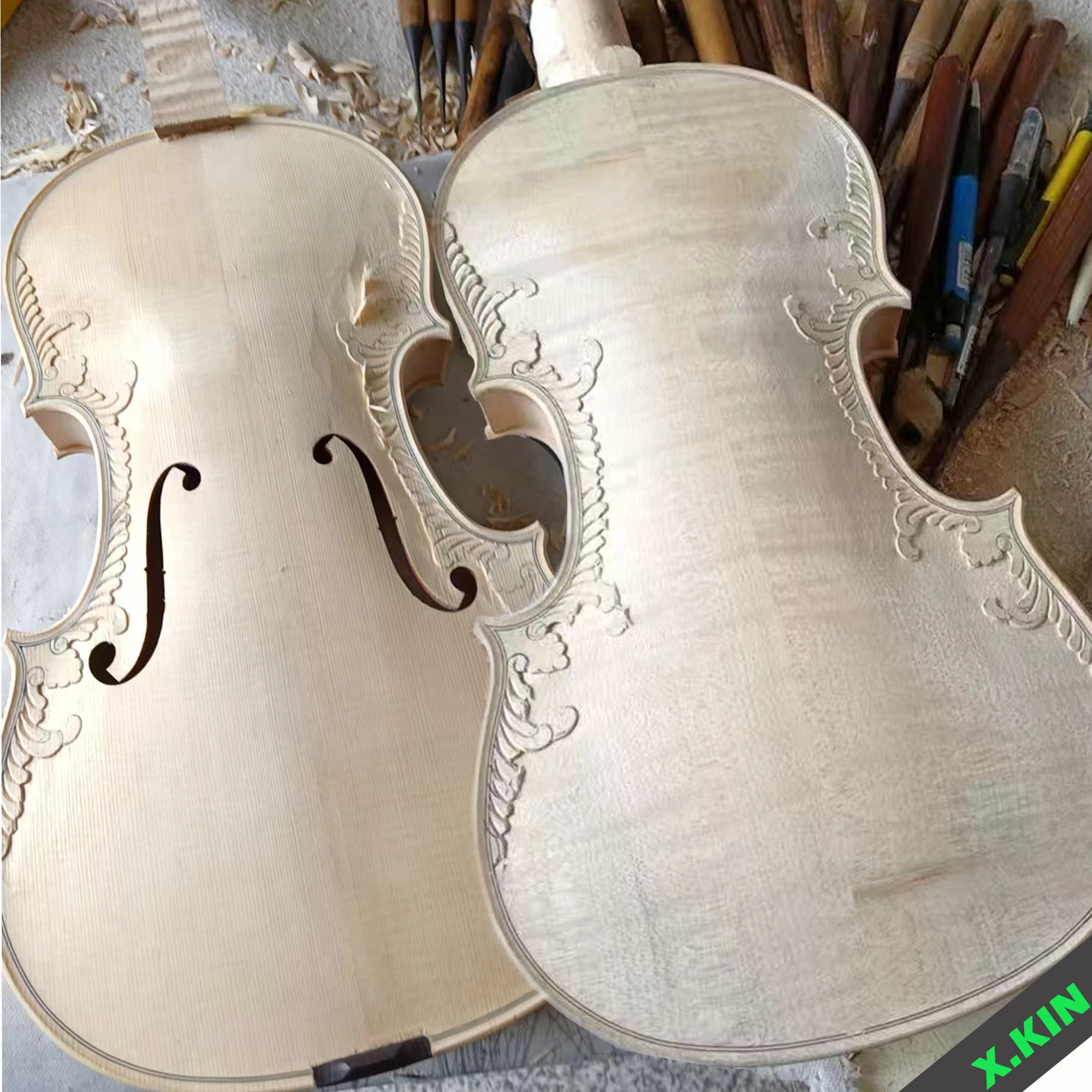 Unfinished Carved Violin White Blank 4/4 Size, Hand-Carved Violin, 4/4 Professional-Grade Solid Wood Carved Instrument