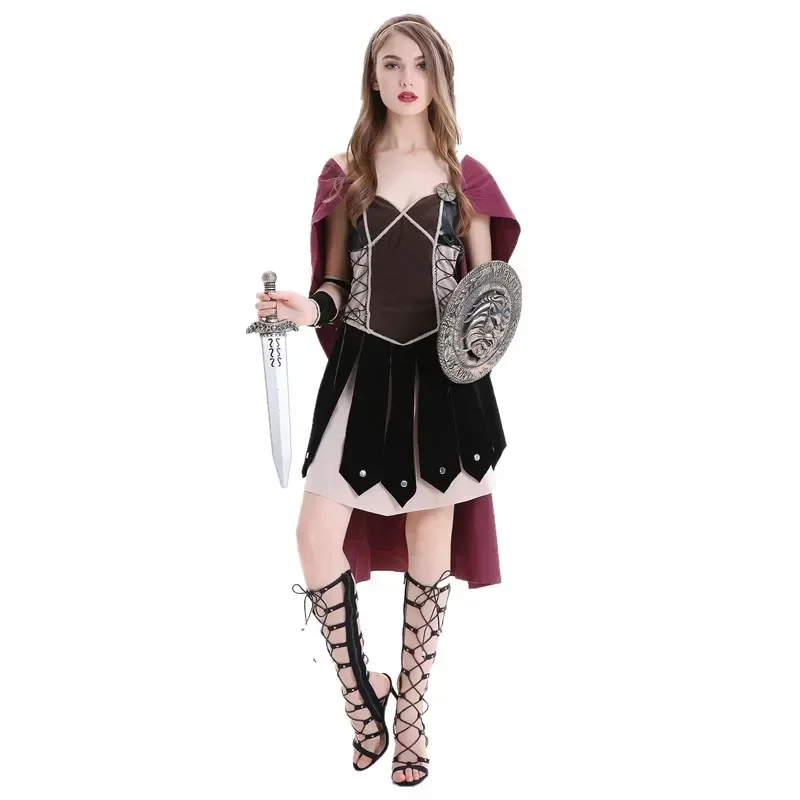 

Women's Medieval Rome Zina Warrior Princess Costume Adult Halloween Carnival Party Cosplay Roman Sparta Gladiator Dress