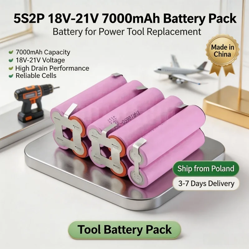 2026 Nuovo pacco batteria al litio 35E 5S2P 7000mAh 18V-21V, ricambio per utensili elettrici a batteria, batteria ricaricabile 18650 per trapano, chiave, smerigliatrice, sega, spedizione dalla Polonia