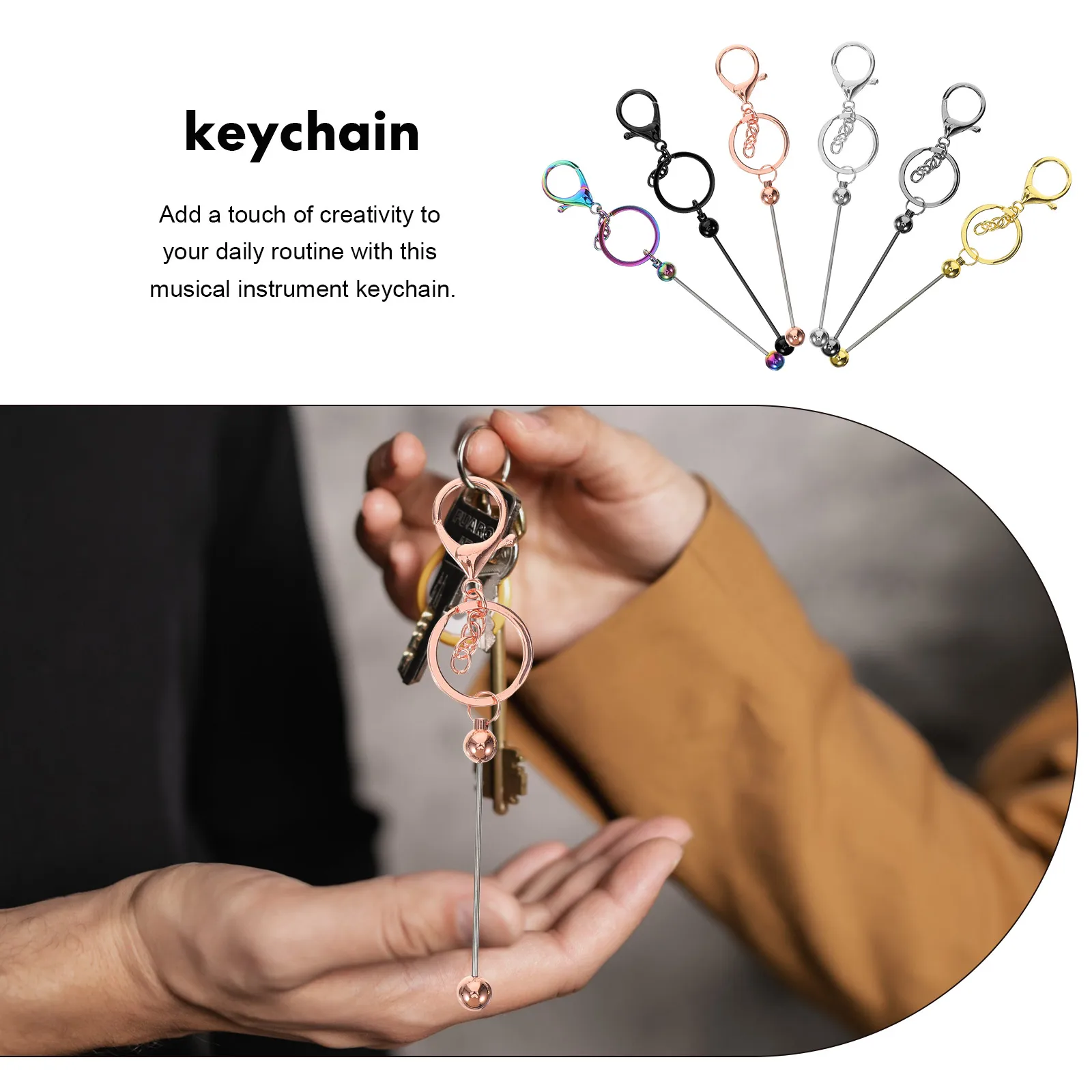 

6pcs Beaded Keychain Reusable Zinc Alloy Portable Decorations DIY Craft Beadable Bar Key Rings Metal Crafting Accessories