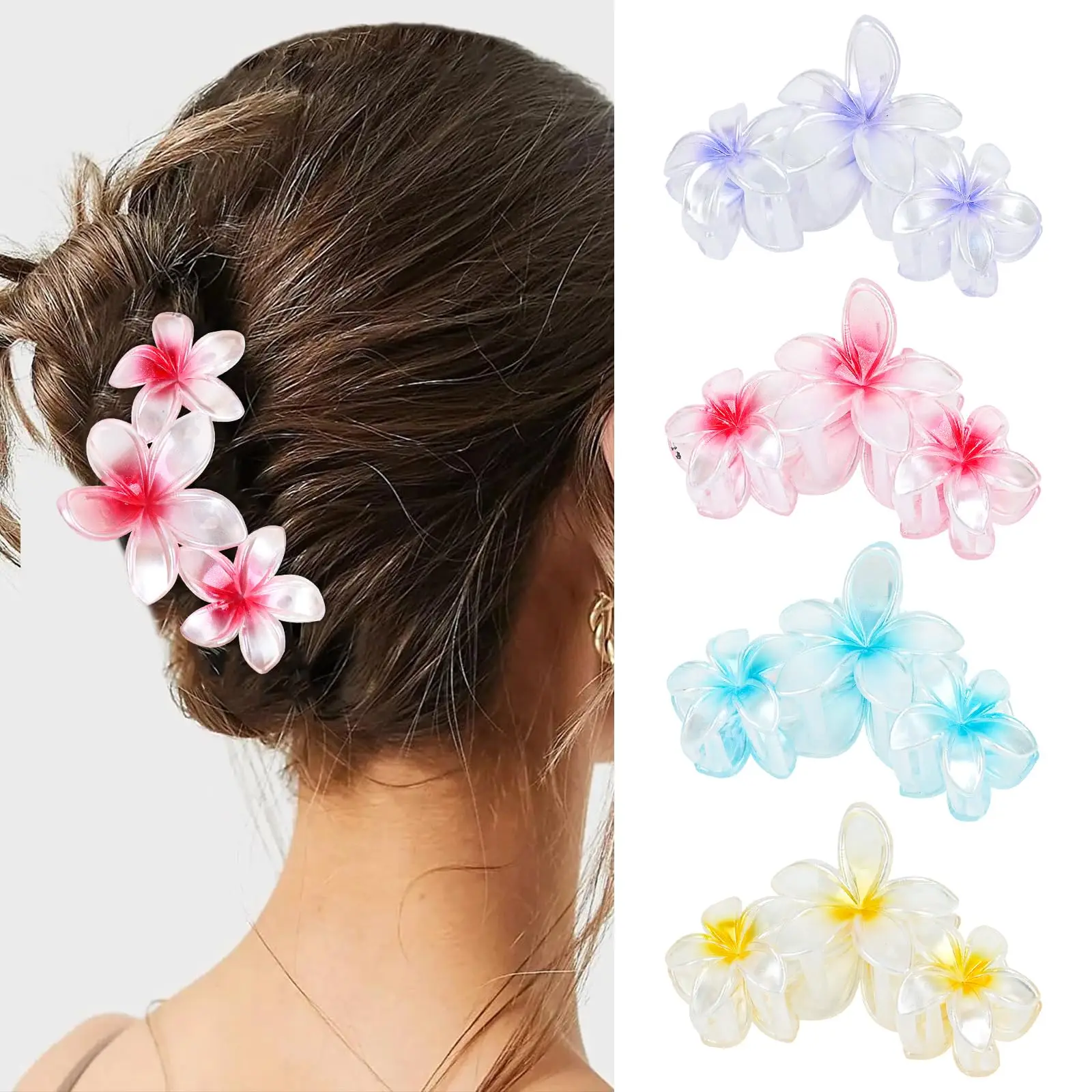 

Dowell 4PCS Flower Hair Claw Clips - Non-Slip Glitter Claws for Thick or Thin Hair, Strong Hold Hair Accessories for Women