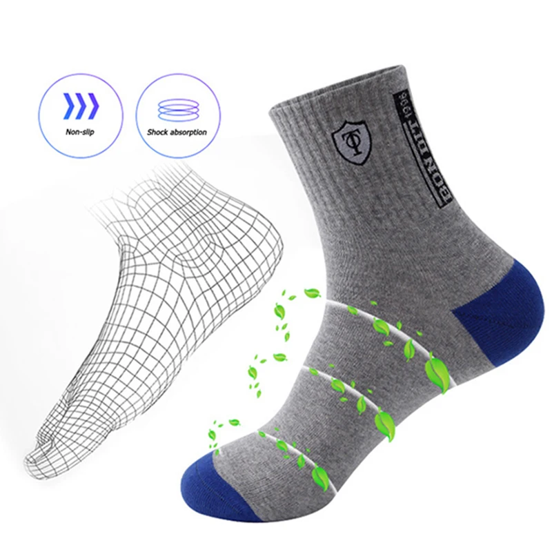 1Pair Breathable Cotton Sports Stockings Men Bamboo Fiber Autumn and Winter Men Socks Sweat Absorption Deodorant Business Sox