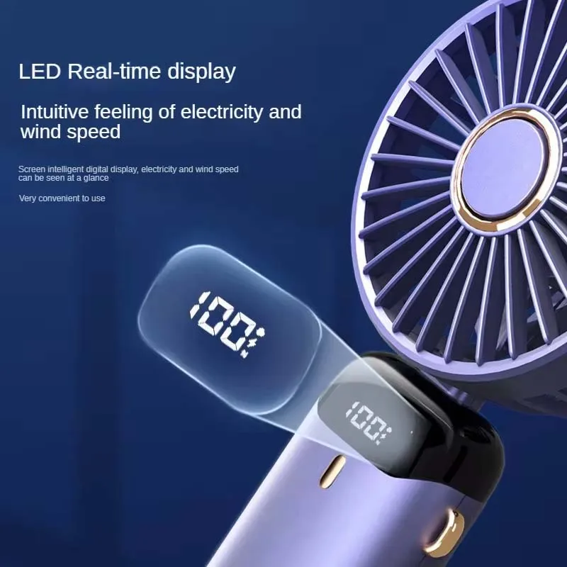 Handheld Fan Mini Taşınabilir Asılı Boyun Katlanabilir USB Şarj Edilebilir LED Akıllı Dijital Masaüstü Soğutma Küçük Fan Açık Ev