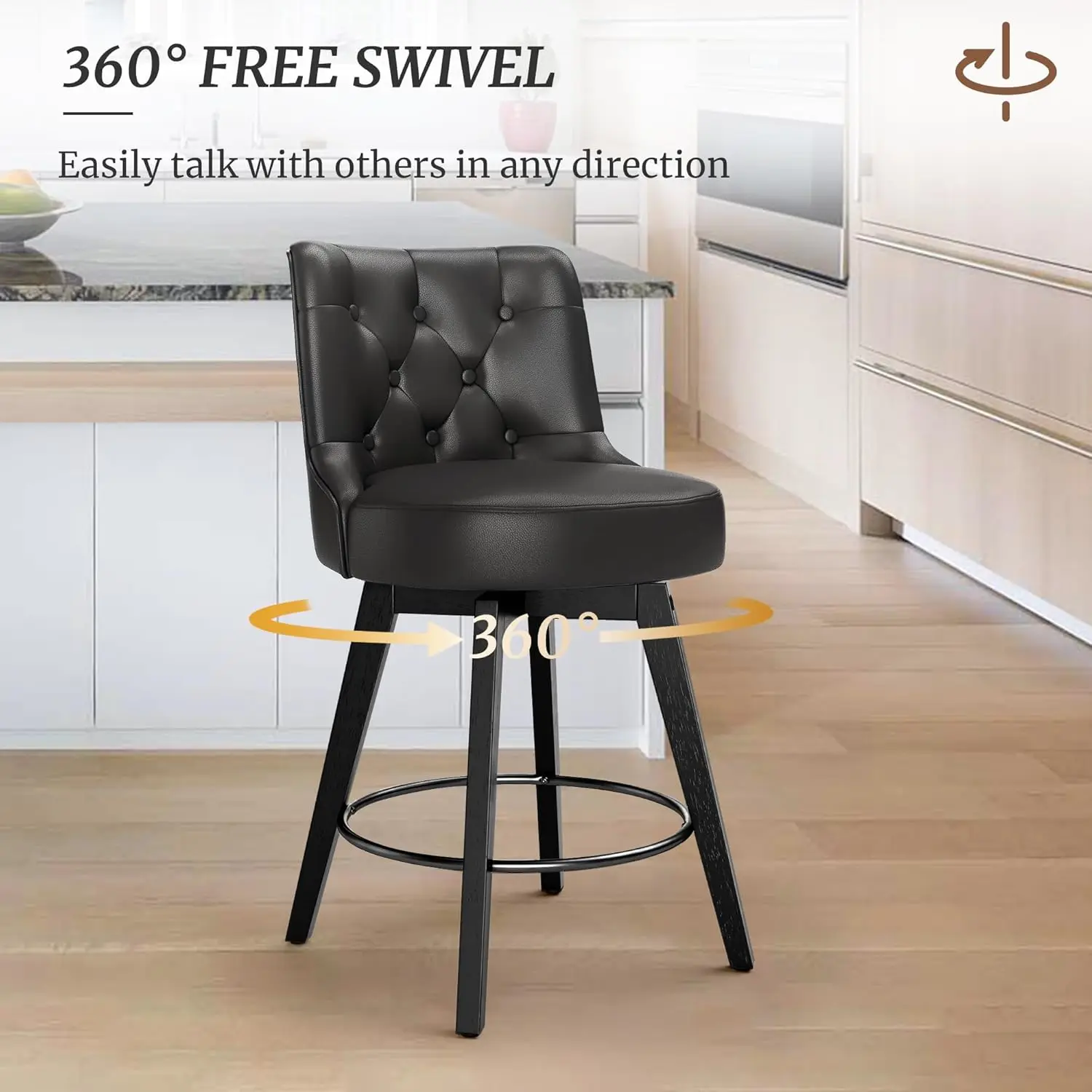 Counter Height Bar Stools, 26" H Modern Counter Stools, Solid Wood Legs, Linen Fabric Upholstered Barstools for Kitchen Island