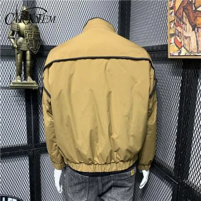 

Japanese Trendy Top-stitched Stand-collar Cotton Jacket for Men Loose Dropped Shoulder Sleeves Warm Jacket