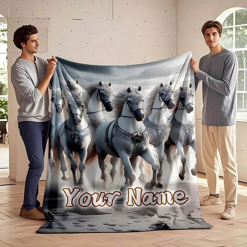 Decorative Horse Print Throw Blanket Fleece Plush Decor Sofa Cushion Gift Equestrian Animal Art Cozy Home Living Room Throw