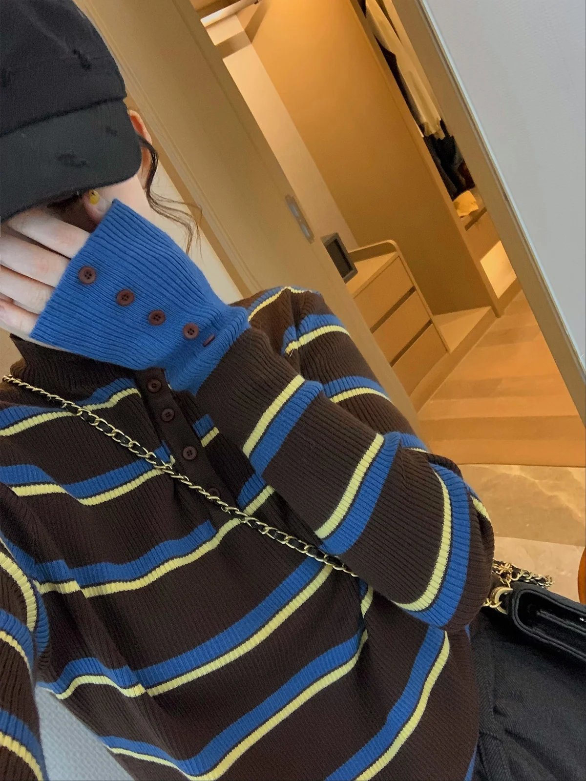 

Slim Fit High Ne Wool Knitted Sweater Women's Striped Color Blo Sle Autumn Winter New Arrival Love Devil Fi Top