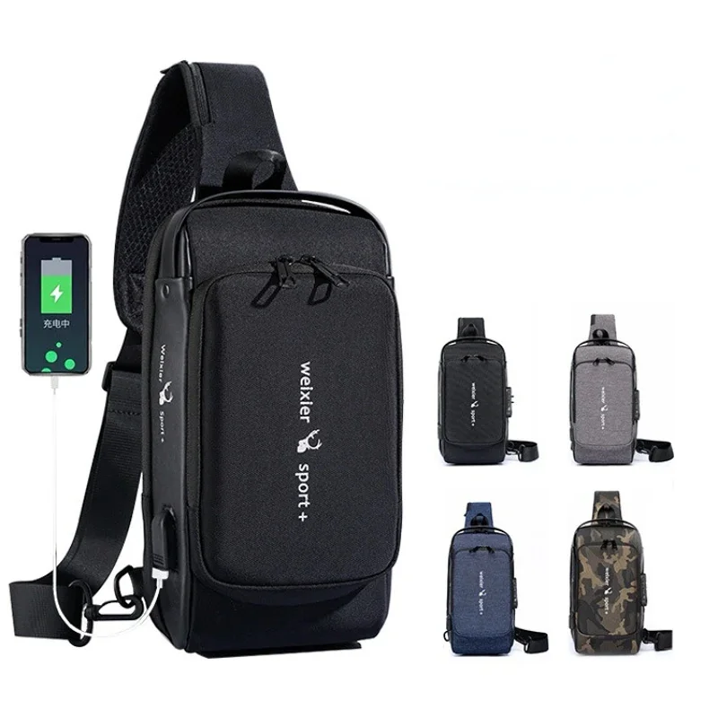 

2024 New Fashion Chest Men's Crossbody Waterproof Shoulder Bags with USB Charging Short Trip For Male Travel Pack bag