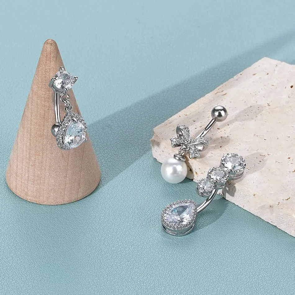 1/5Pcs Stainless Steel Belly Button Rings Crystal Navel Piercing Earring Externally & Internally Threaded Belly Piercing Jewelry
