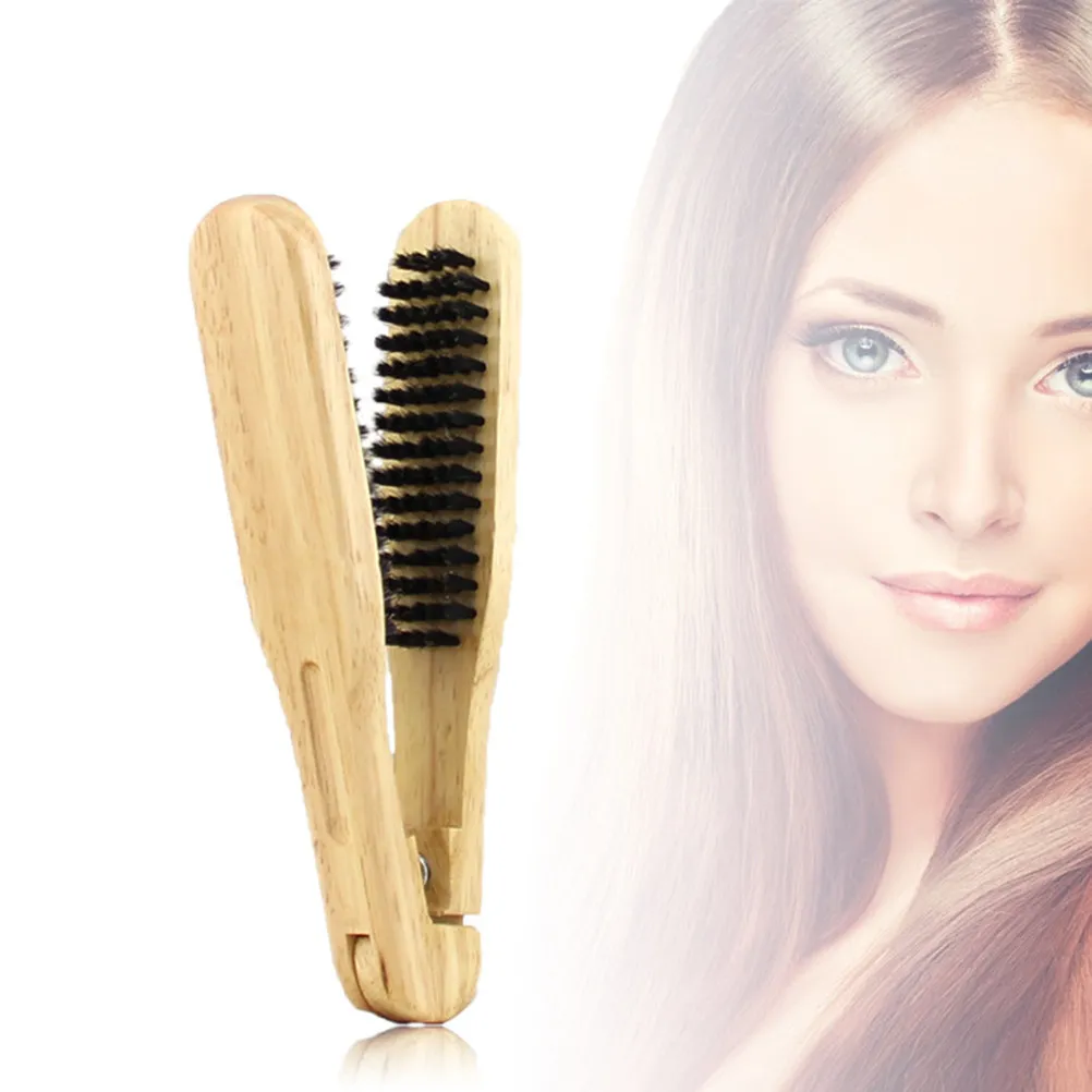 

2Pcs V Shape Hair Straightening Comb Ergonomic Wood Handle Bristle Styling Comb for Women Daily Dry