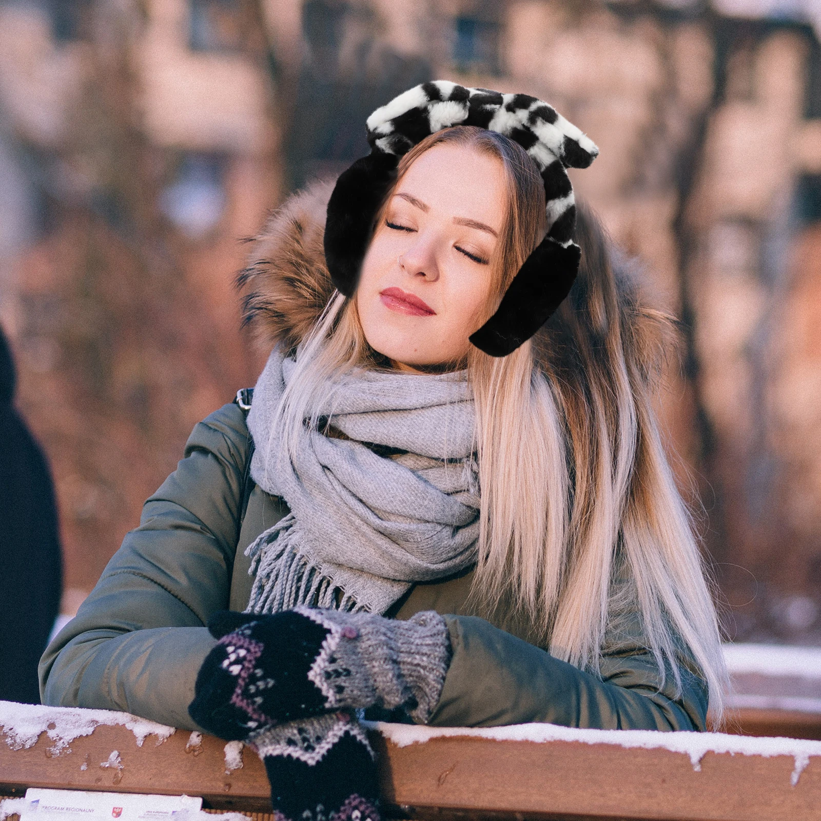 أغطية أذن شتوية للطقس البارد يفشل الفتيات حامي دافئ أسود حماية من الرماية للفتيات آذان أرنب فروي