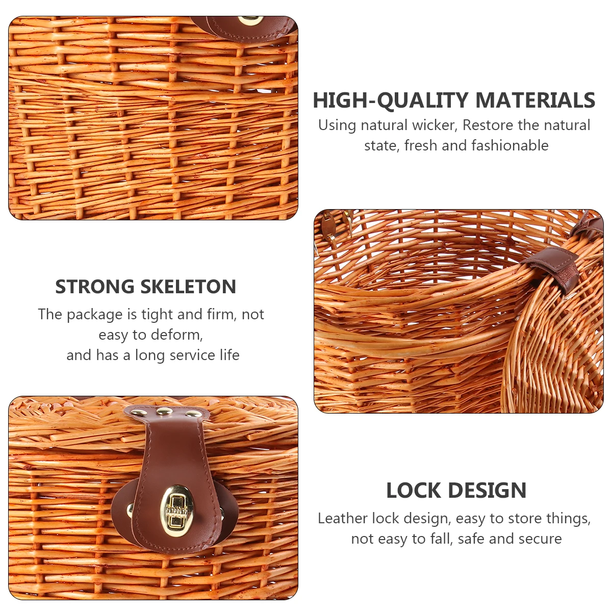 

Natural Wicker Bike Basket Front Handlebar Storage Large Capacity Style For Picnic Books Bag Bicycle Accessories Wicker