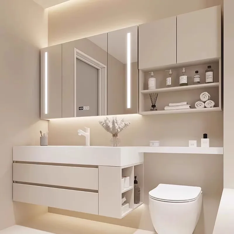 Slate seamless ceramic basin cream wind bathroom cabinet combination integrated hand washbasin toilet extension washbasin