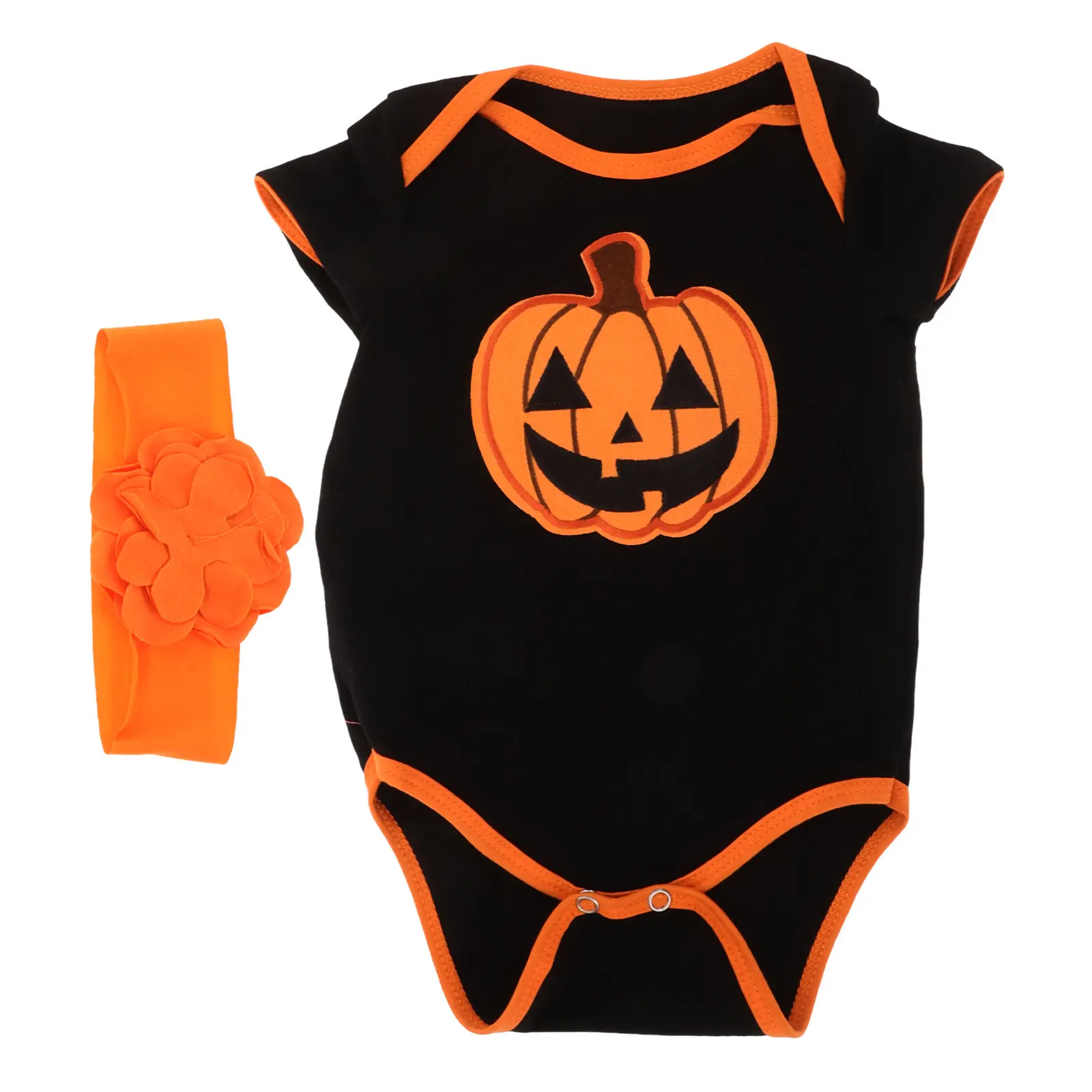 Newborn Baby Pumpkin Halloween Romper Orange Short Sleeve Bodysuit Fall Party Outfit Girls Boys