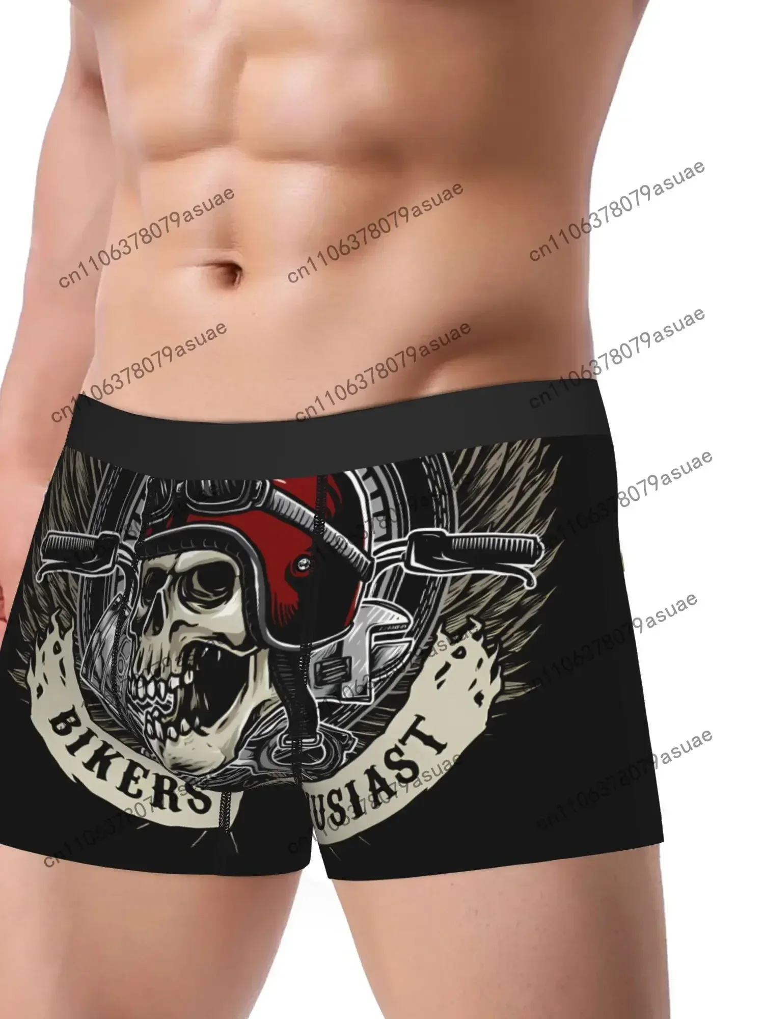 Motorcycle Skull Underwear Polyester Briefs Underpants Black