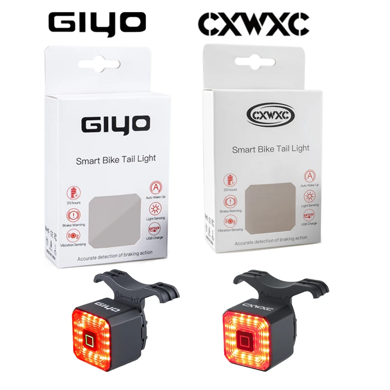 GIYO Bicycle Smart Brake Tail Light CXWXC USB Charging Glare Tail Light Warning Light MTB Bike Road Bike Bicycle Accessories