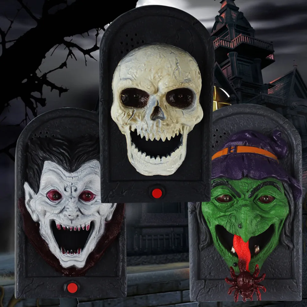 1Pcs Scary Doorbell Halloween Theme Light Up Ring Bell Makes Eerie for Door Decor Haunted House Bar Club