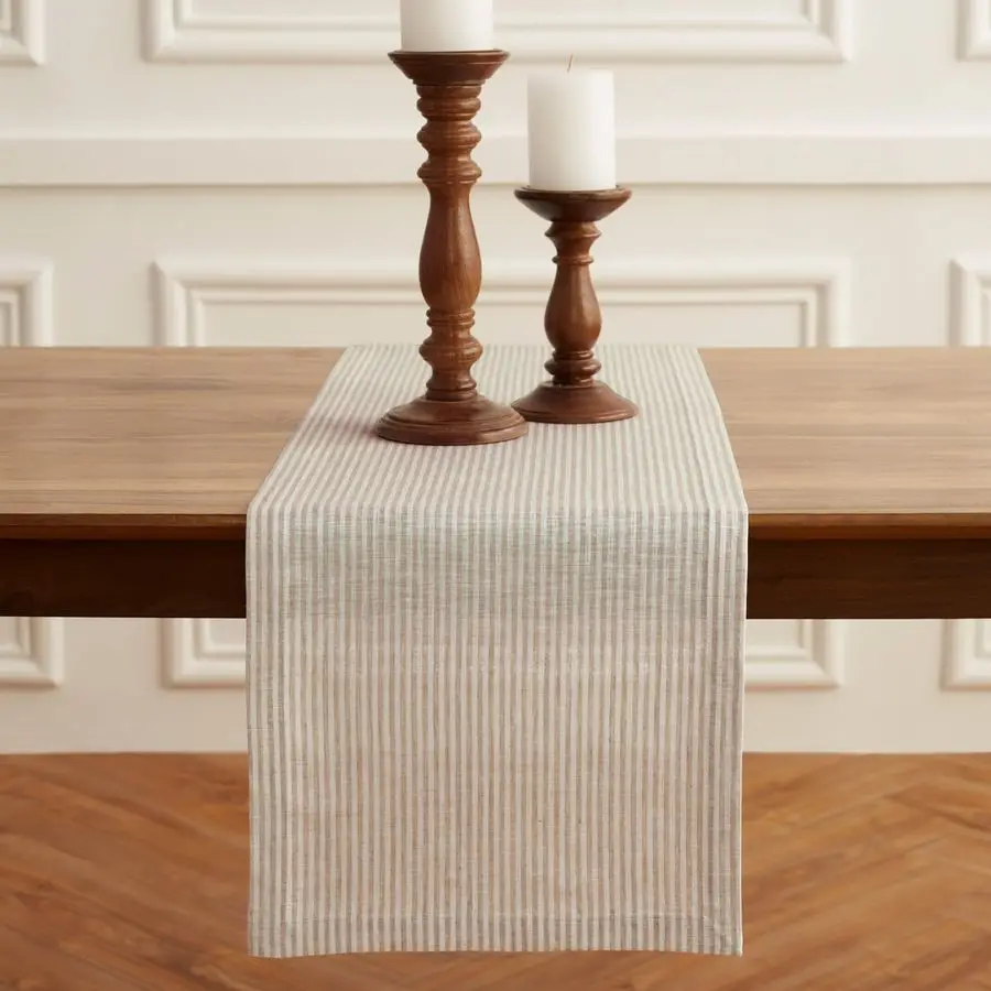 

Linen Table Runner 48 Inches Narrow Stripe 100 Pure Linen Natural and White Table Runner 14 x 48 Inch Ideal for Dresser and Coff