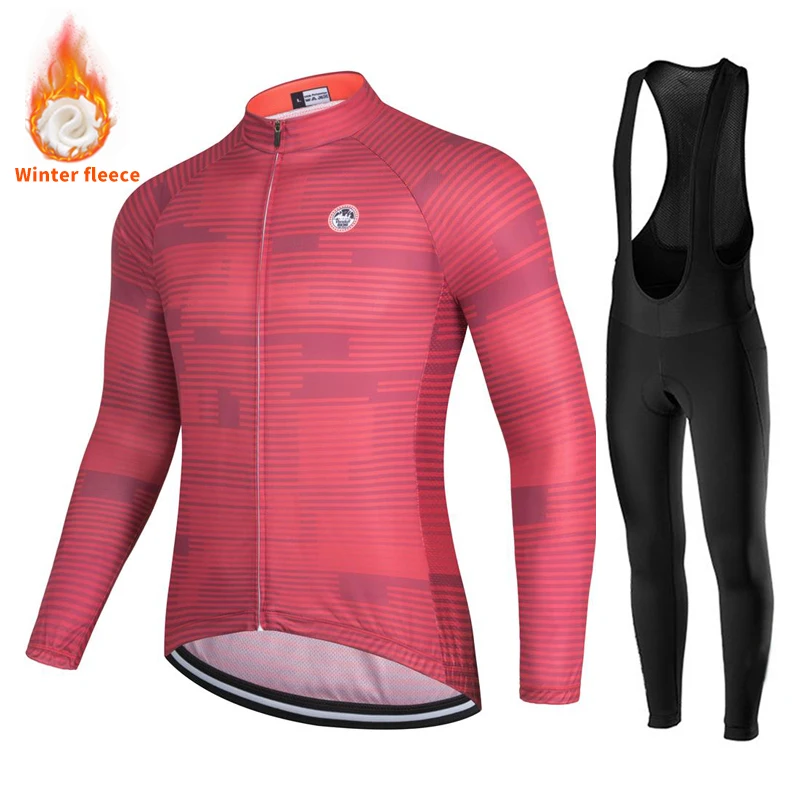 New Winter fleece Cycling Jersey Set Men Long Sleeves Bike Suit 19D Gel Pad Pants MTB Maillot Ciclismo Fleece Bicycle Uniform