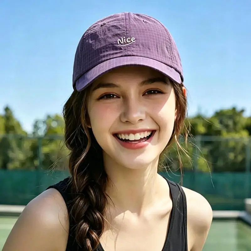 Korean-Style Quick-Dry Visor Hat Spring Summer Small Check Baseball Cap with Letter Embroidery for Men And Women