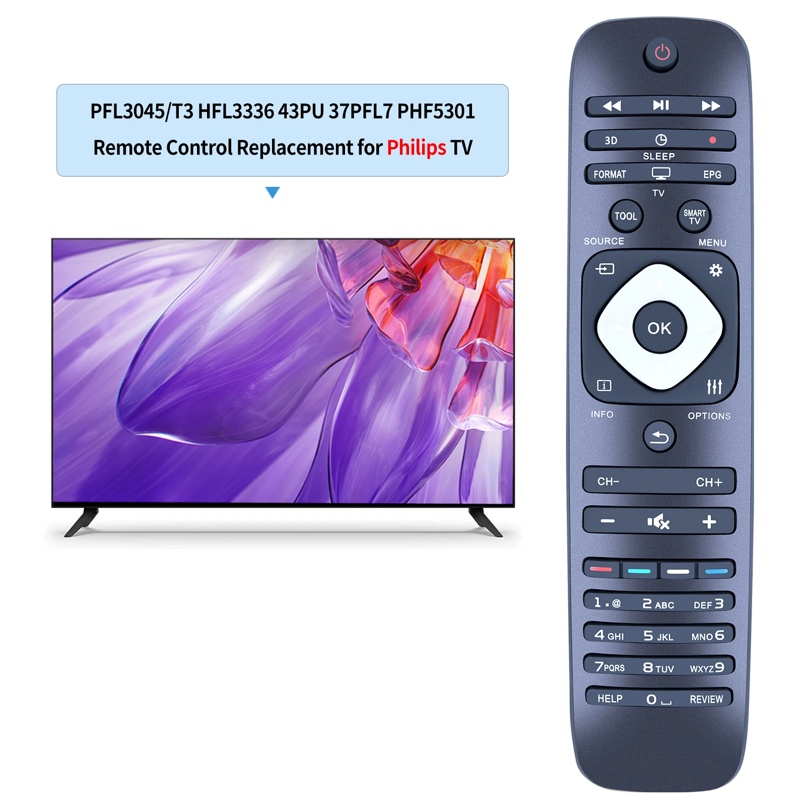 Remote control for philips 24 32 39 42 50 55 inch PFL3045/T3 HFL3336 43PU 37PFL7 PHF5301 TV