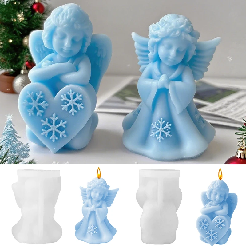 1 pieza, pequeño ángel niño niña vela aromática molde de silicona decoración navideña diy vela molde de adorno de yeso