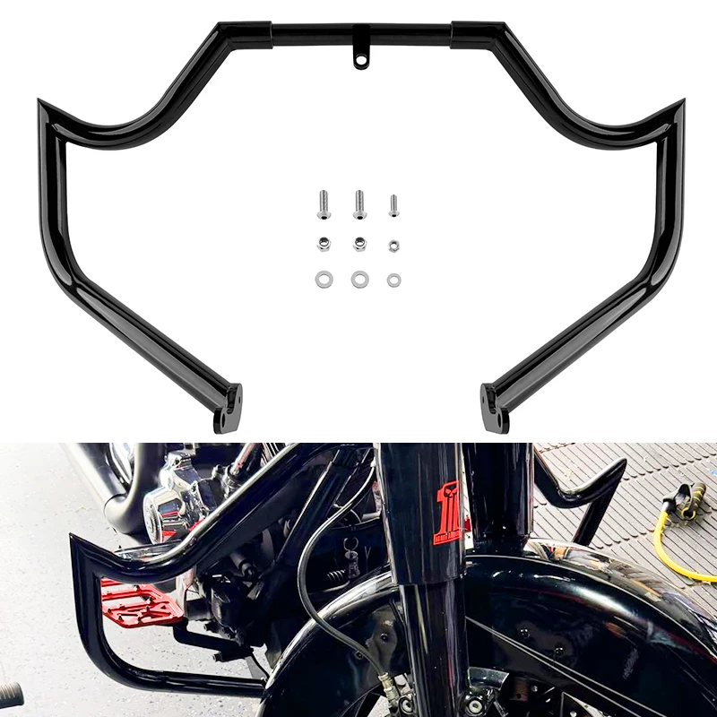 Motorcycle Sharp Angle Style Engine Guard Fairing Support Bracket Gloss Black Bumper For Harley Softail Street Bob 2018-2024