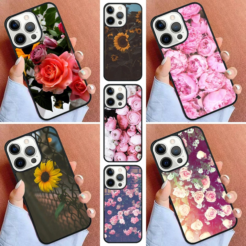 Peony Sunflowe Rose Daisy Plants Flower Phone Case For iPhone 16 15 14 Pro 11 13 12 Mini Max SE 2020 6S 7 8 Plus Cover Capa