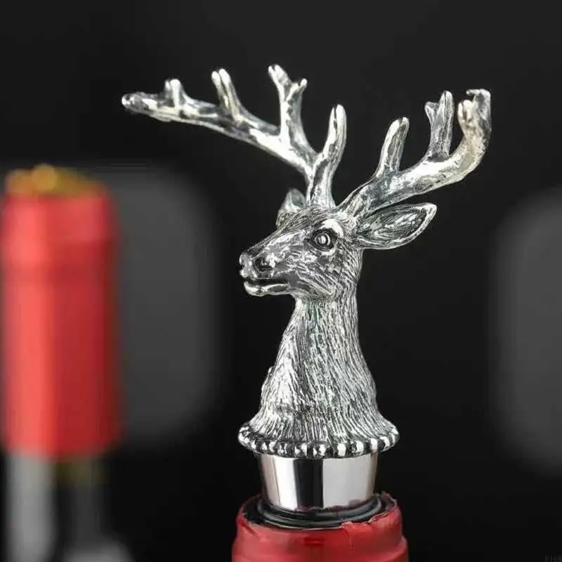 F19B Deer for Head Shaped Christmas Wine Stopper Wine Bottle Stoppers Metal Material