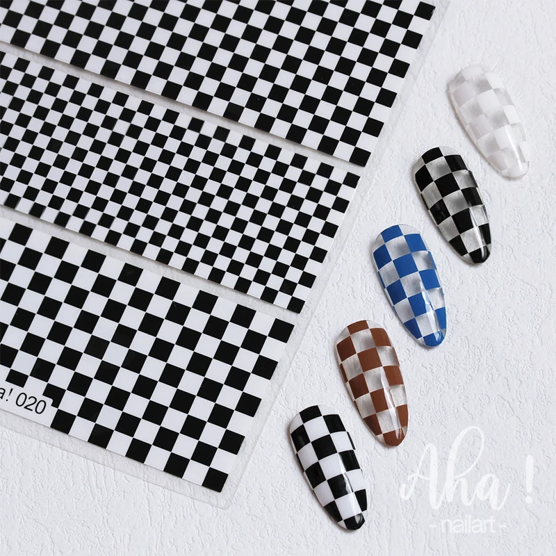 Black/White Lattice Nail Art Stickers Graffiti Nail Stickers Checker Board Nail Art Decals Self-Adhesive DIY Stickers Girl Gift