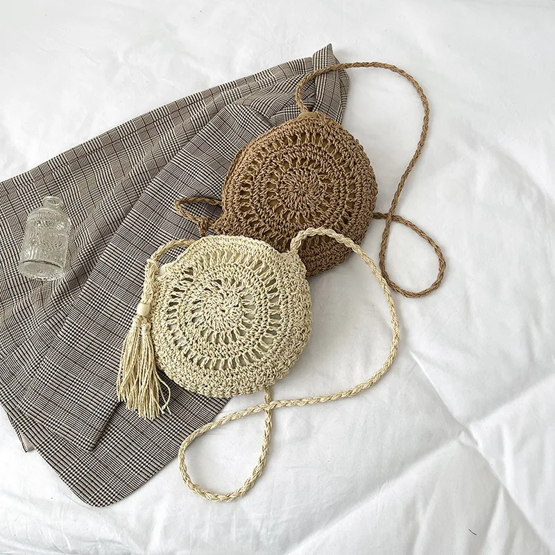 Rattan gewebte Frauen Stroh Umhängetasche kleine Clutch Geldbörse und Handtasche Sommer Strand tasche Frau Quaste Schulter Umhängetasche – Detail 14