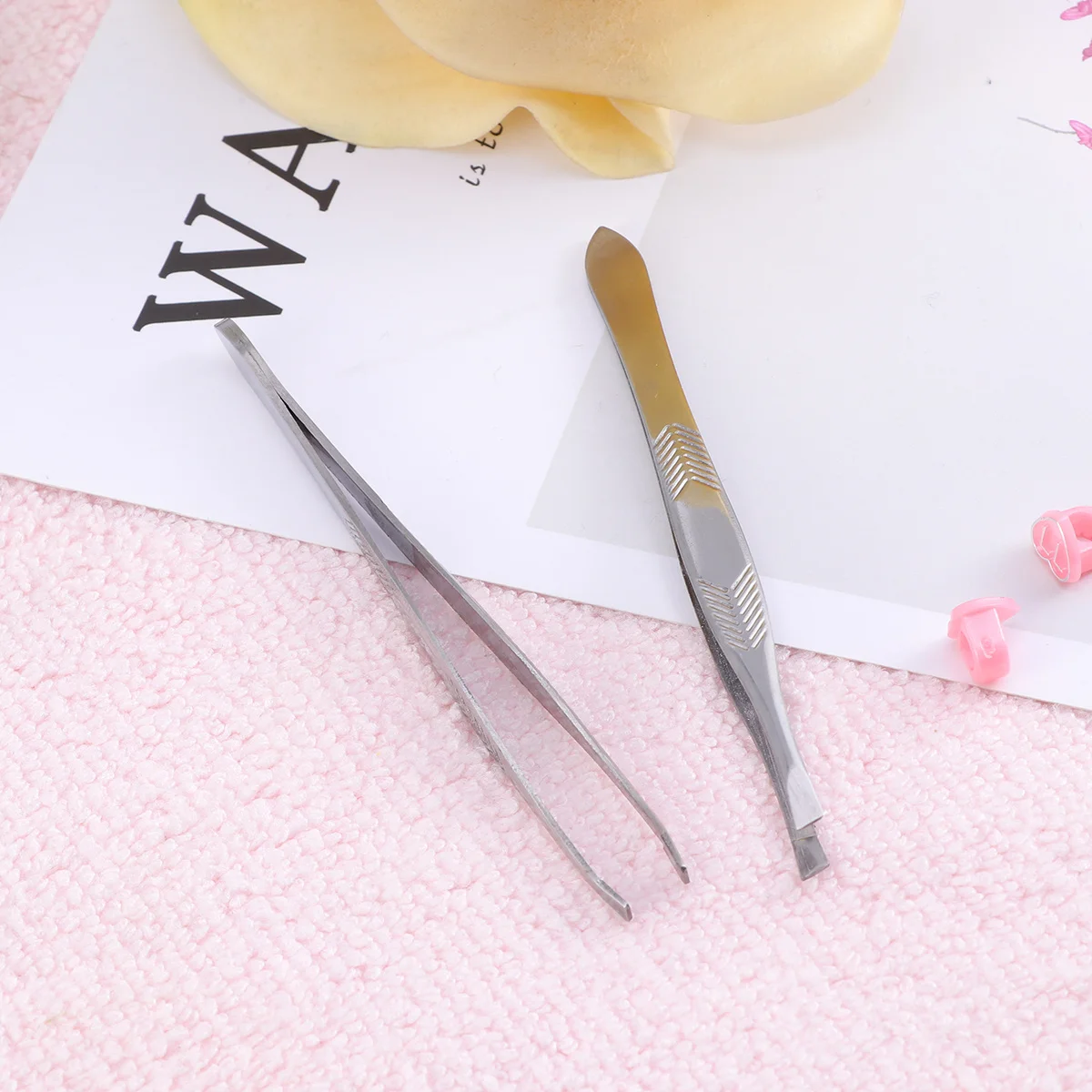 2Pcs Stainless Steel Bevel Eyebrow Tweezers Precision Hair Removal Face Eyebrow Clip Makeup Tools Comfortable Grip Durable