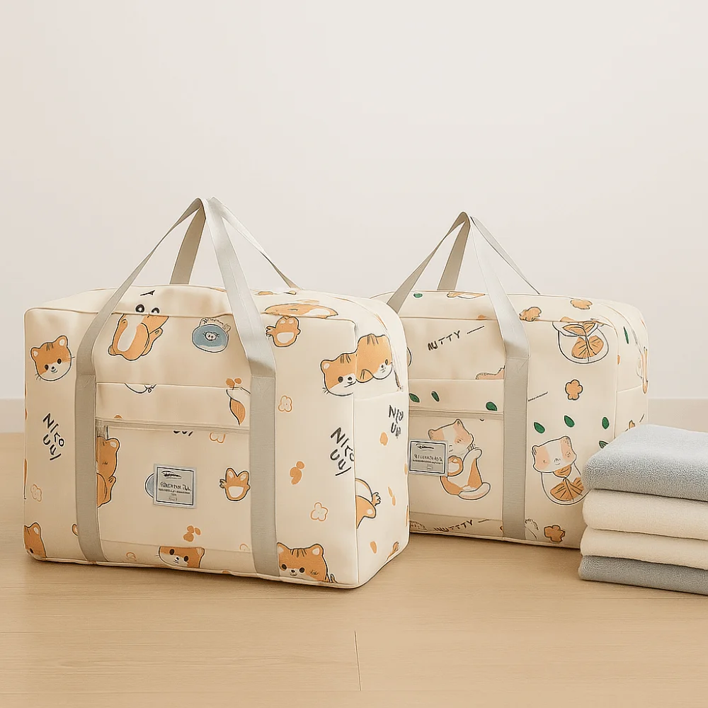 

Oxford Cloth Student Quilt Storage Bag Cartoon Casual Handheld Storage Bag Large Capacity Foldable Zipper Duffel Bag Travel