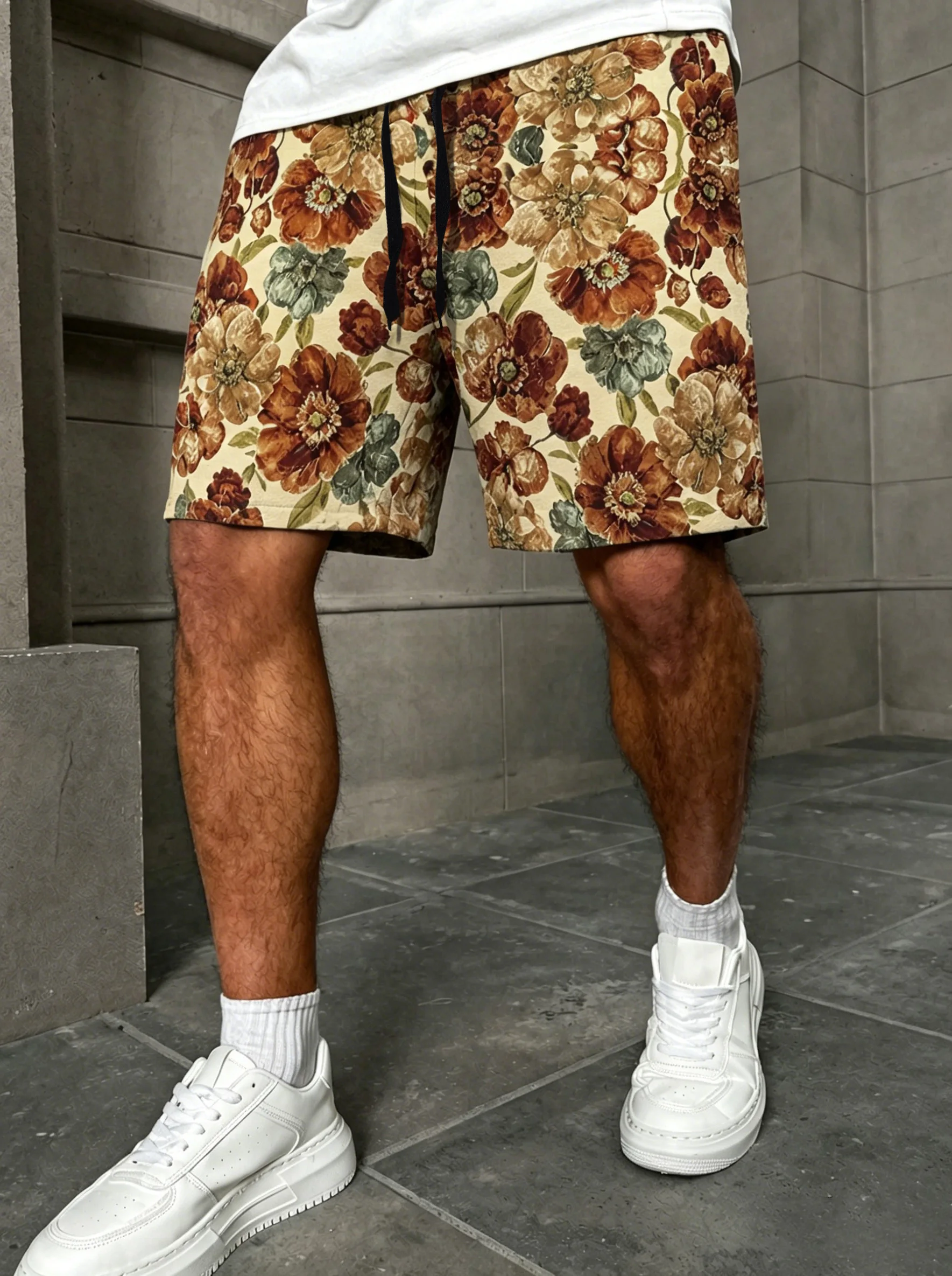 

Non-Cotton Vintage Floral Casual Shorts, Regular Fit Streetwear Bottoms for Daily Outings & Casual Wear