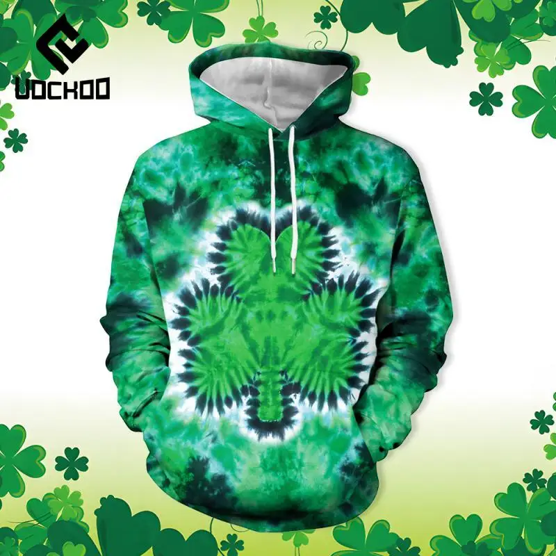 

Lucky Irish Shamrock Hoodie Costume St Patrick's Day Cosplay Hooded Pullover Green Four-Leaf Clover Hoodies Couple Clothes