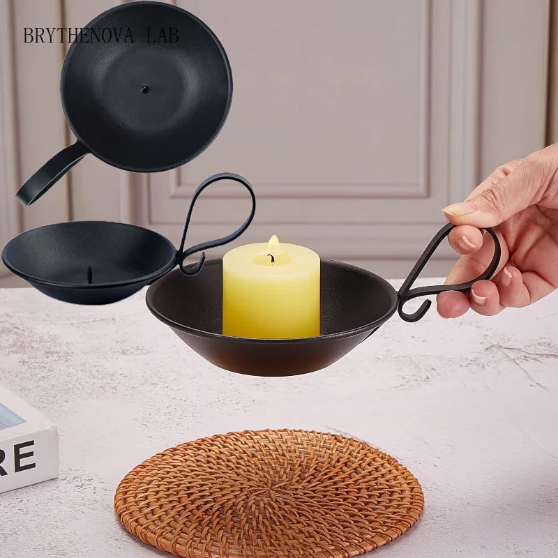 Minimalist American Candle Holder Black Matte Finish Elegant Handle Table Centerpiece for Banquet Hotel