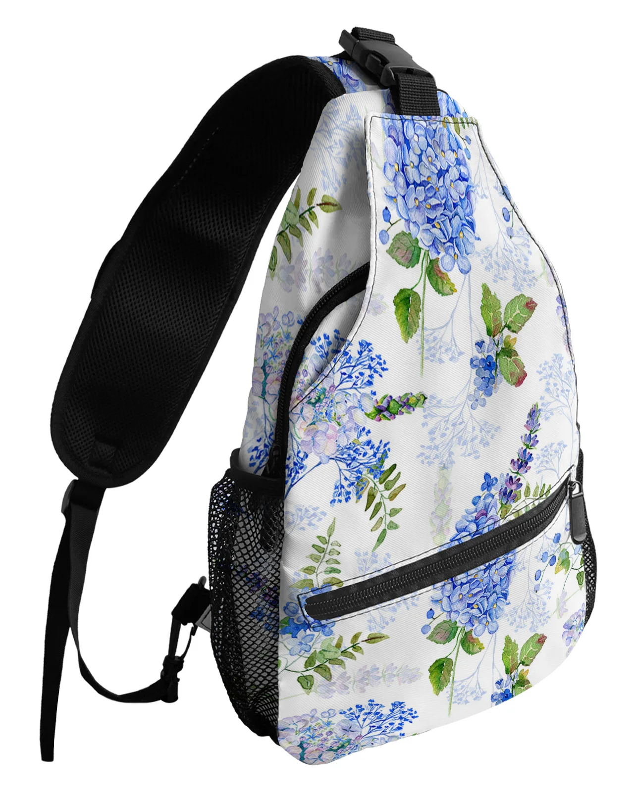 Watercolor Hydrangea Leaves Chest Bag for Man Women Casual Crossbody Bag Travel Shoulder Bag Large Capacity Sling Bag