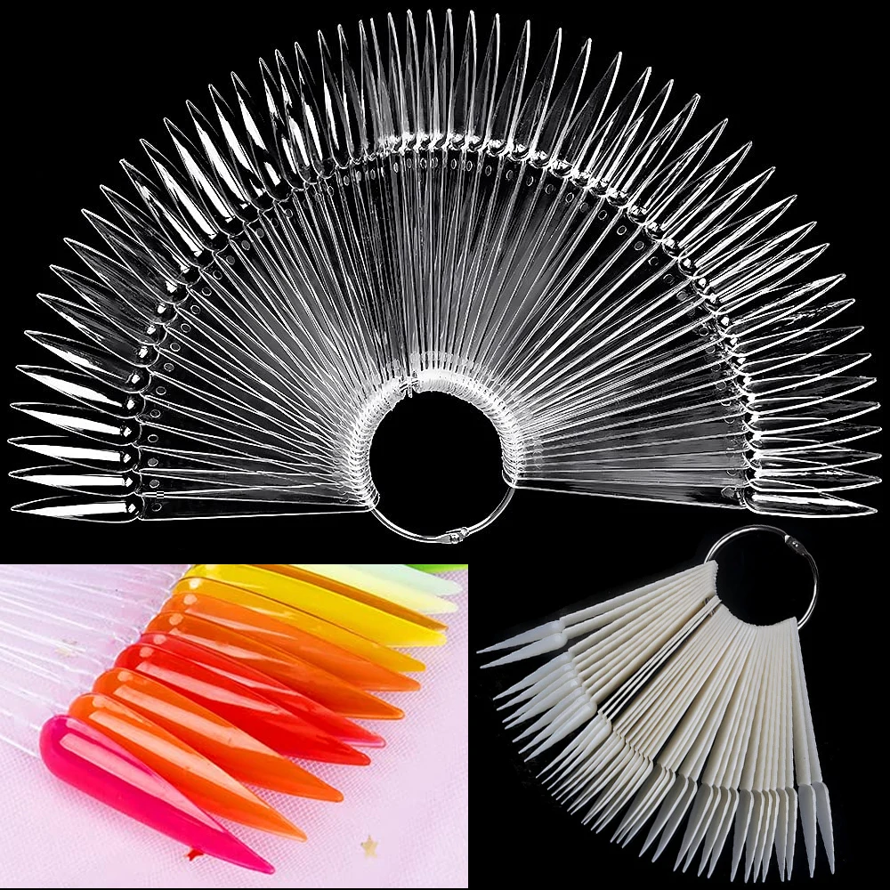 

50Pcs/Pack Nail Display Sticks Clear Natural Colors Nail Swatch False Tips Pointed Nail Gel Polish Practice Manicure Accessories