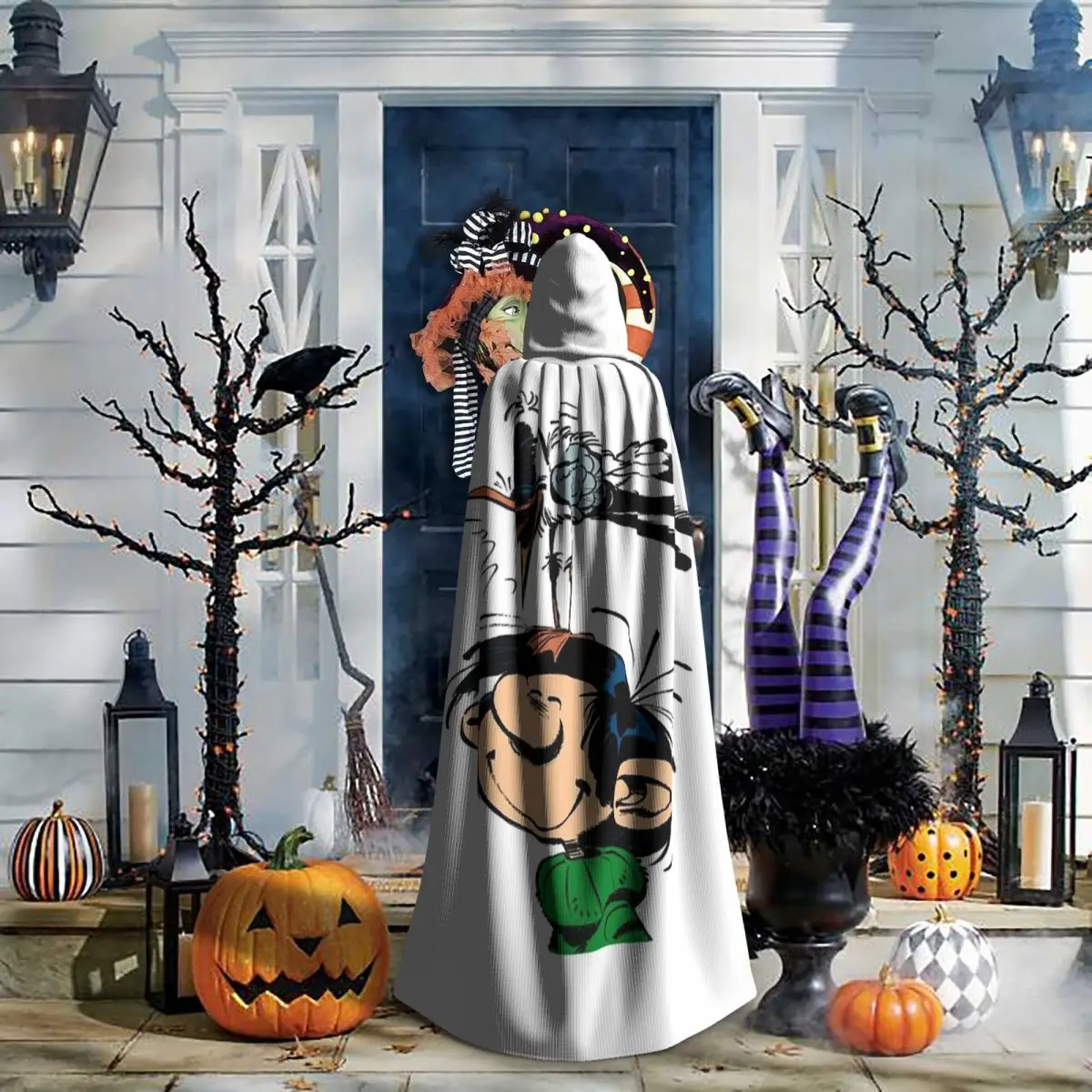 

Gaston Lagaffe Big Ben Head Long Hooded Cloak Witch Medieval Costume Cosplay Cape HalloweenVampire Adult Unisex