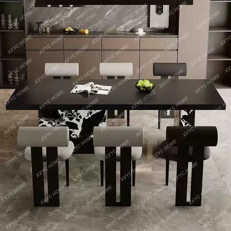 XX  M  pure black hanging rock slab dining table Bauhaus style simple modern rectangular