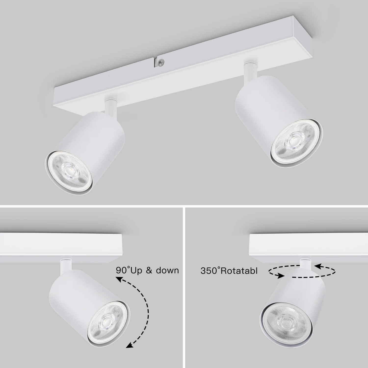 Kimjo GU10 Spotlight 2/3/4 Way Ceiling Spotlight Fitting - White Modern GU10 LED Ceiling Light/Wall Light Rotatable - No Bulbs