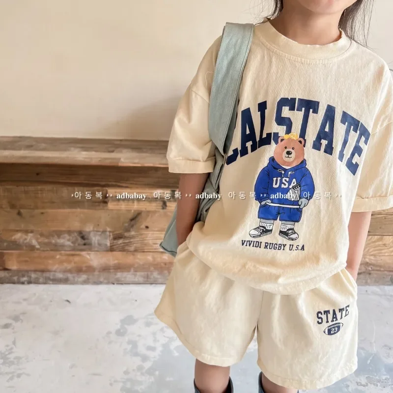 2pcs Summer Baby Clothes Set Children Boy Girl Cartoon Bear T-shirts and Shorts Suit Kid Casual Top Bottom Outfits Tracksuits image 6