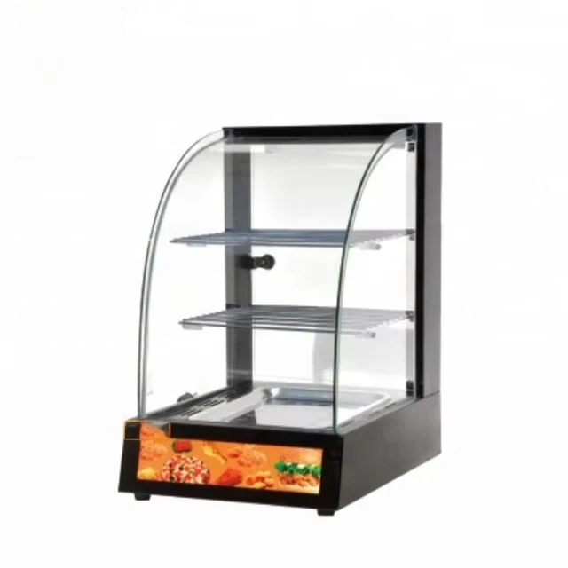 2P-1 Hot Food Pizza Pie Warmer Display Cabinet Curved Glass Electric Heating Food Warming Showcase