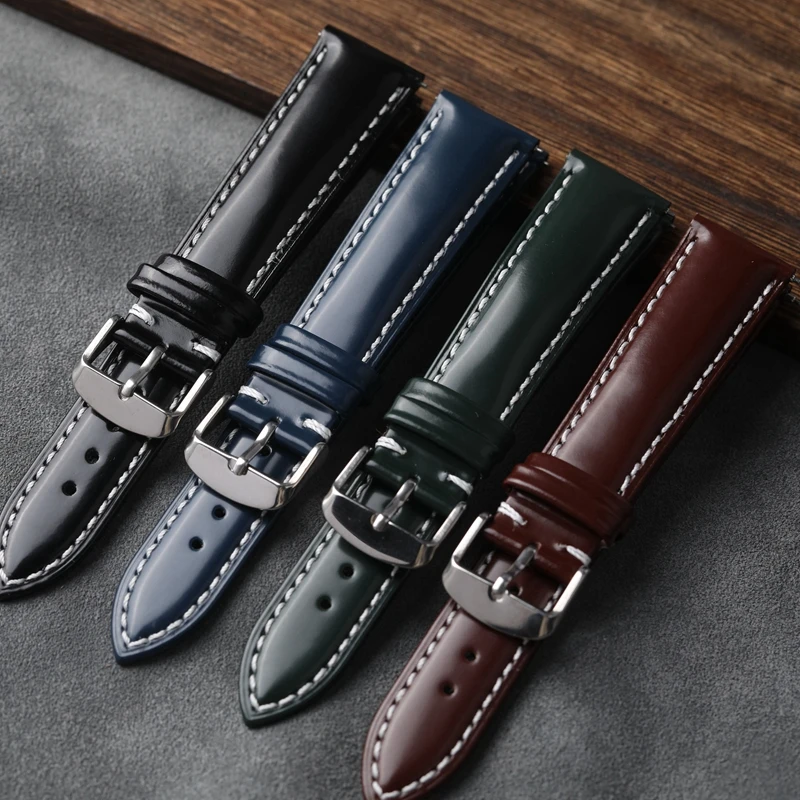 Handmade Patent Leather Genuine Leather Strap 18 20 22MM Quick Release Black Brown Green Blue Bracelet For Huawei GT4 46mm