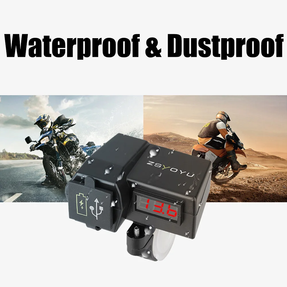 Splitter With 25A Fuse 12-24V With Voltmeter Waterproof Cover 5V 3.6A Quick Charge 3.0 Motorcycle USB Chargers Dual Ports