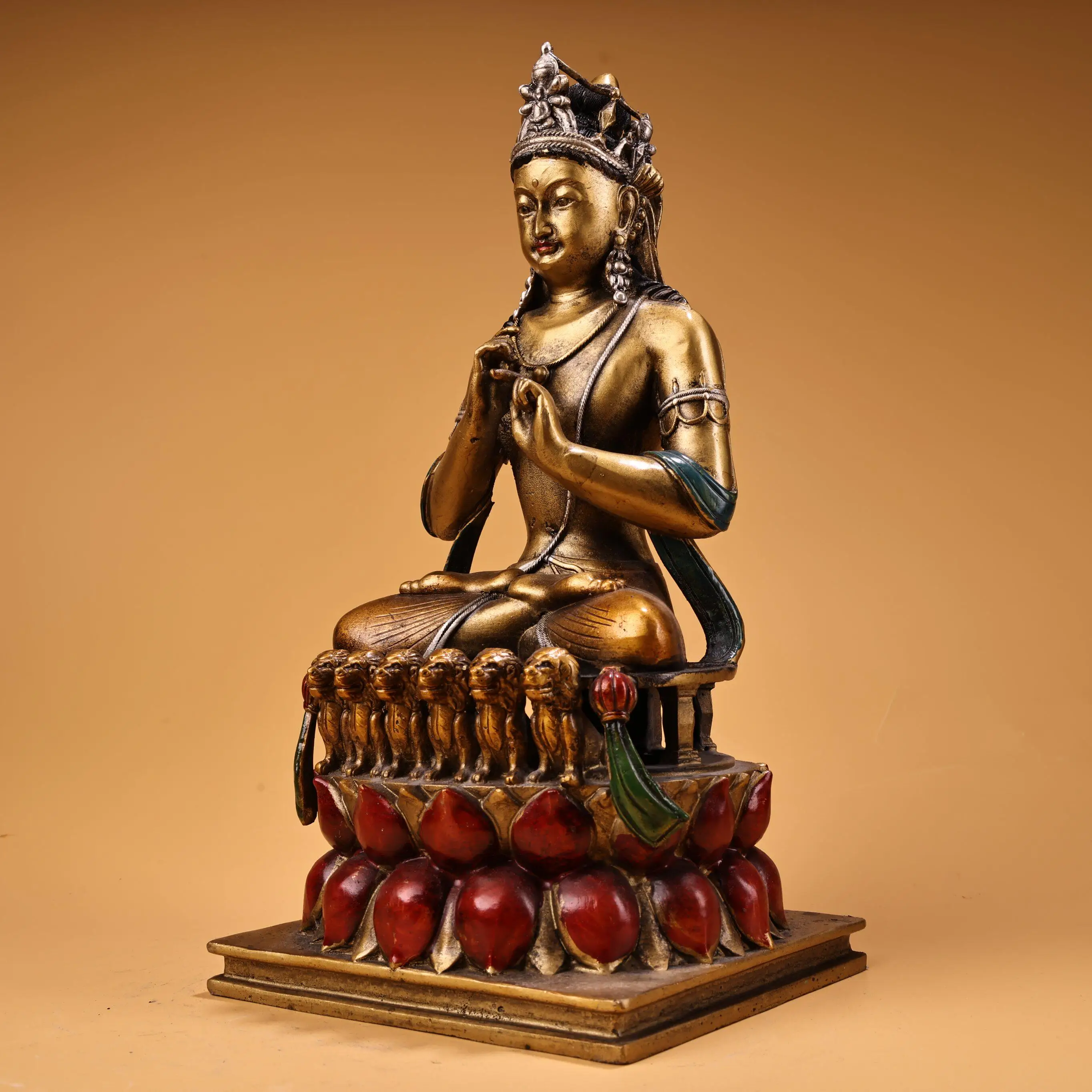 Vintage High Relief Maitreya Buddha Statue Painted Gold Future Buddha Home Decor Craft